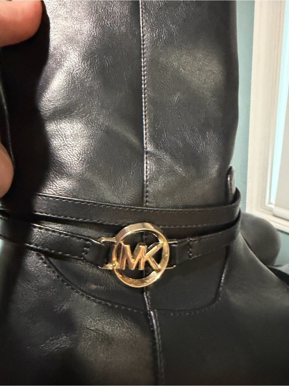 Michael Kors Black Leather full Boots with Gold MK Emblem